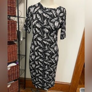 Elegant Black and White Feather Print Dress Lularoe Julia dress